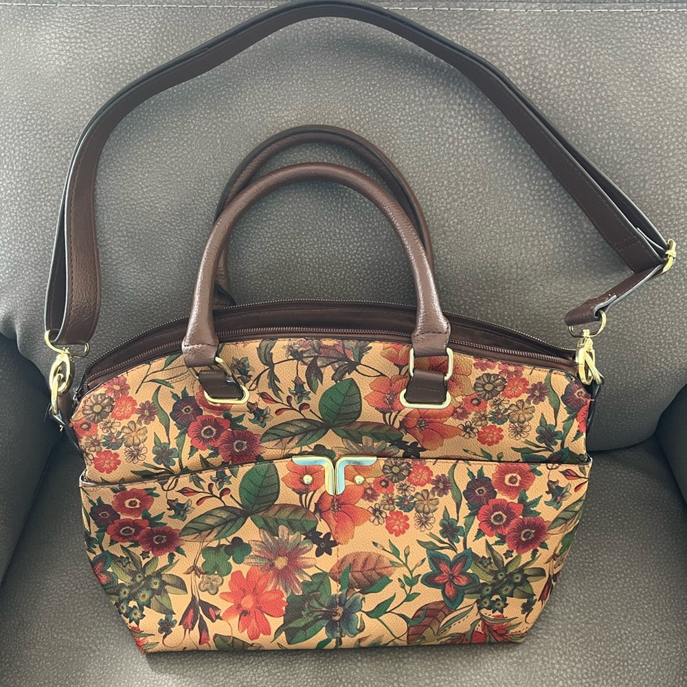 Bueno Floral Satchel Handbag - Brown and Multi